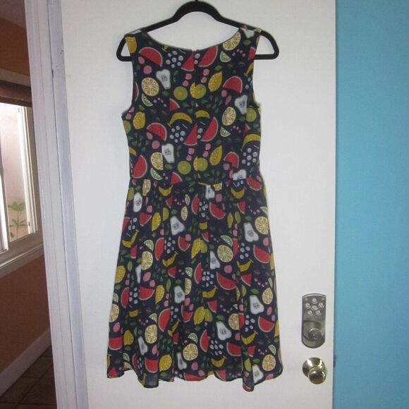 Tulip B Sleeveless Dress Size ML Cotton Blend Summer Fruit Print Blue Zip Shift - Picture 6 of 12